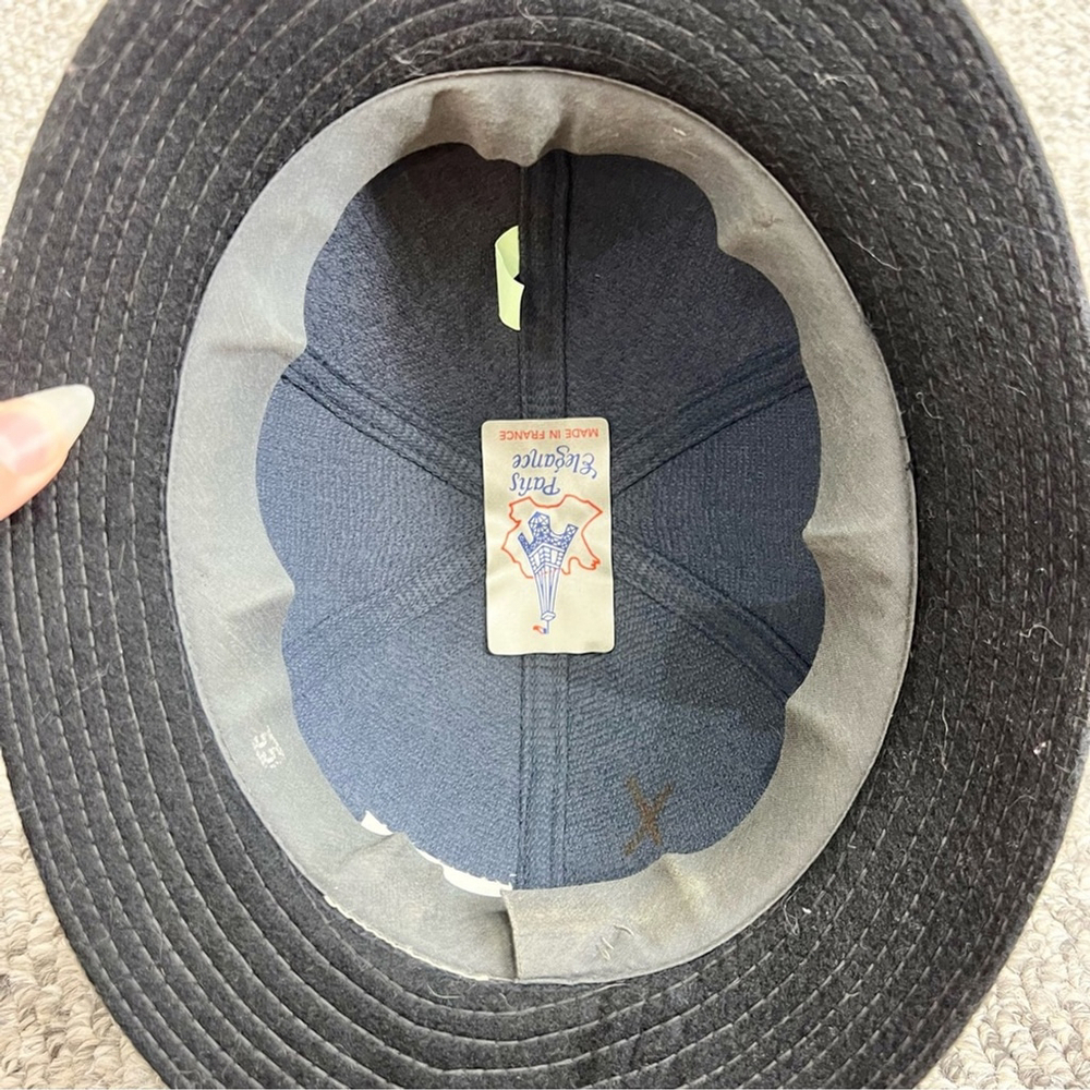 Vintage Paris Elegance black 100% wool pith safari hat S 55cm - Picture 6 of 13
